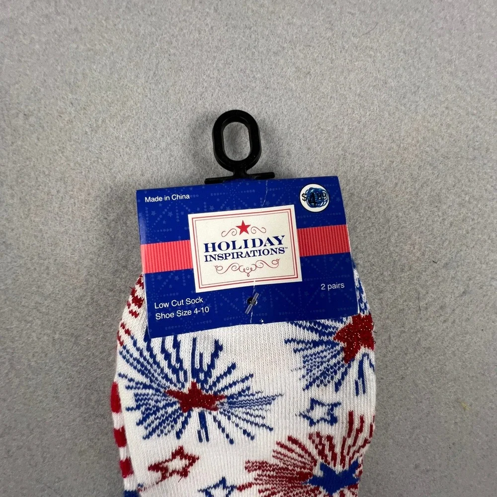 Holiday Inspirations Low Cut Socks Womens 4-10 Red White Blue Patriotic 2 Pairs